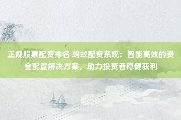 正规股票配资排名 蚂蚁配资系统：智能高效的资金配置解决方案，助力投资者稳健获利