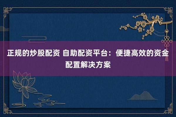 正规的炒股配资 自助配资平台：便捷高效的资金配置解决方案