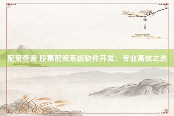 配资查询 股票配资系统软件开发：专业高效之选