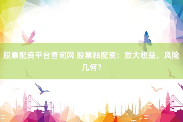 股票配资平台查询网 股票融配资：放大收益，风险几何？