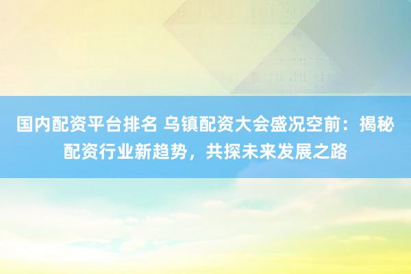 国内配资平台排名 乌镇配资大会盛况空前：揭秘配资行业新趋势，共探未来发展之路