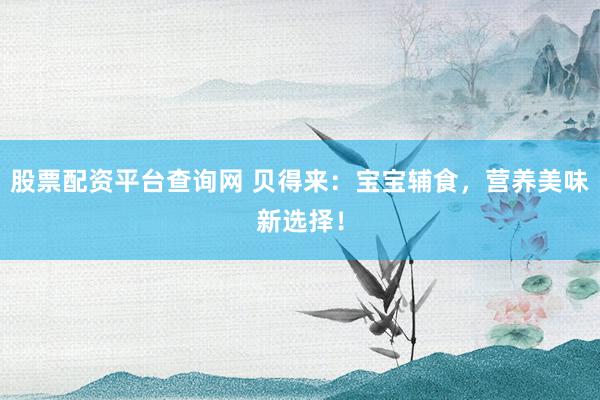 股票配资平台查询网 贝得来：宝宝辅食，营养美味新选择！