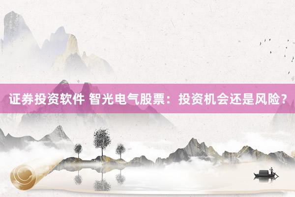 证券投资软件 智光电气股票：投资机会还是风险？