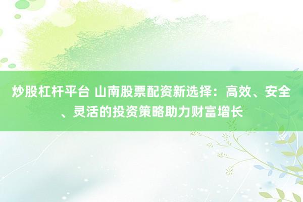 炒股杠杆平台 山南股票配资新选择：高效、安全、灵活的投资策略助力财富增长