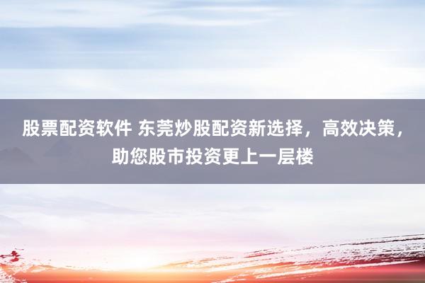 股票配资软件 东莞炒股配资新选择，高效决策，助您股市投资更上一层楼