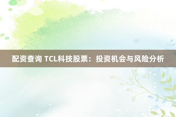 配资查询 TCL科技股票：投资机会与风险分析