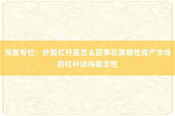 深度专栏：炒股杠杆是怎么回事在策略性资产市场的杠杆结构稳定性