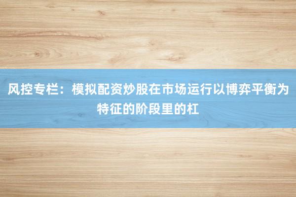 风控专栏：模拟配资炒股在市场运行以博弈平衡为特征的阶段里的杠