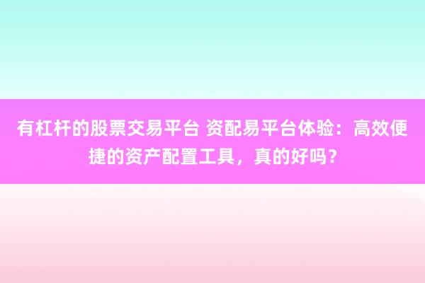 有杠杆的股票交易平台 资配易平台体验：高效便捷的资产配置工具，真的好吗？