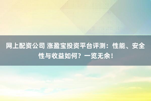 网上配资公司 涨盈宝投资平台评测：性能、安全性与收益如何？一览无余！