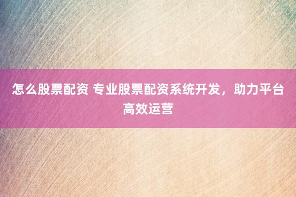 怎么股票配资 专业股票配资系统开发，助力平台高效运营